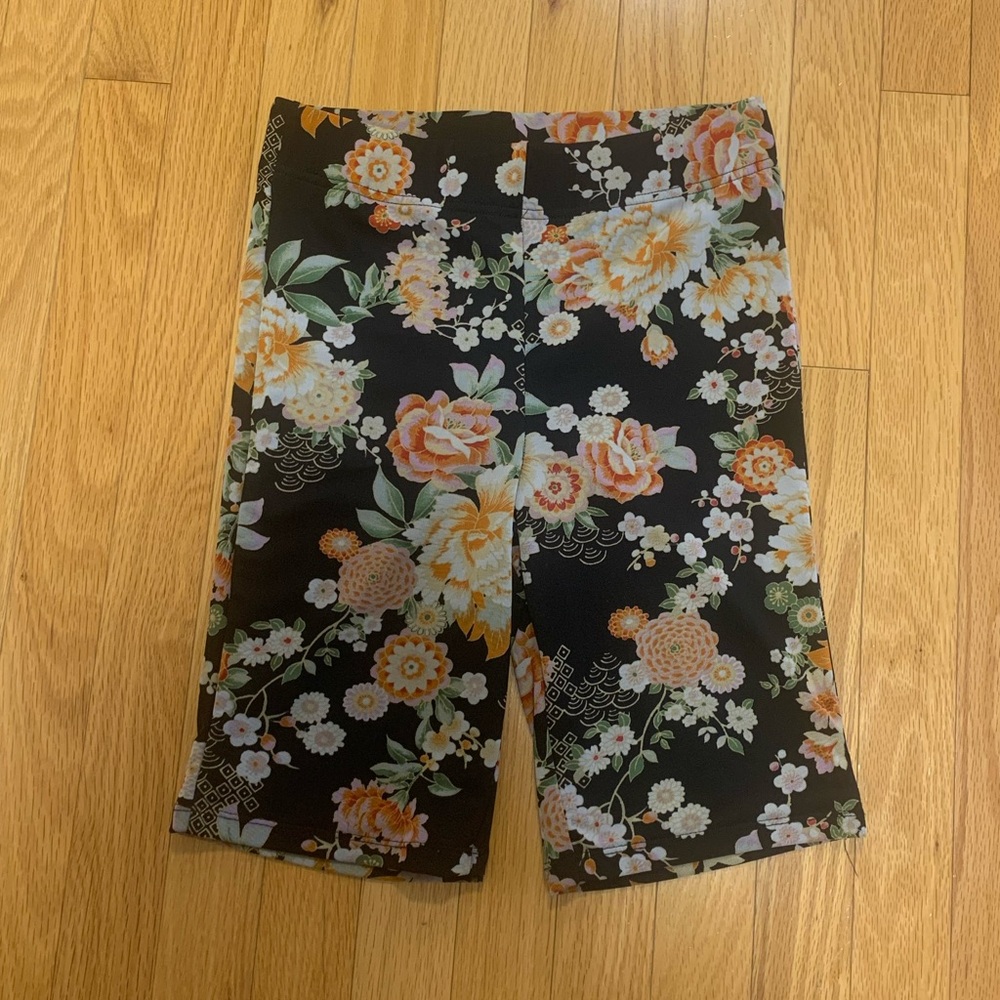 Mesh Oriental Floral Print Biker Shorts